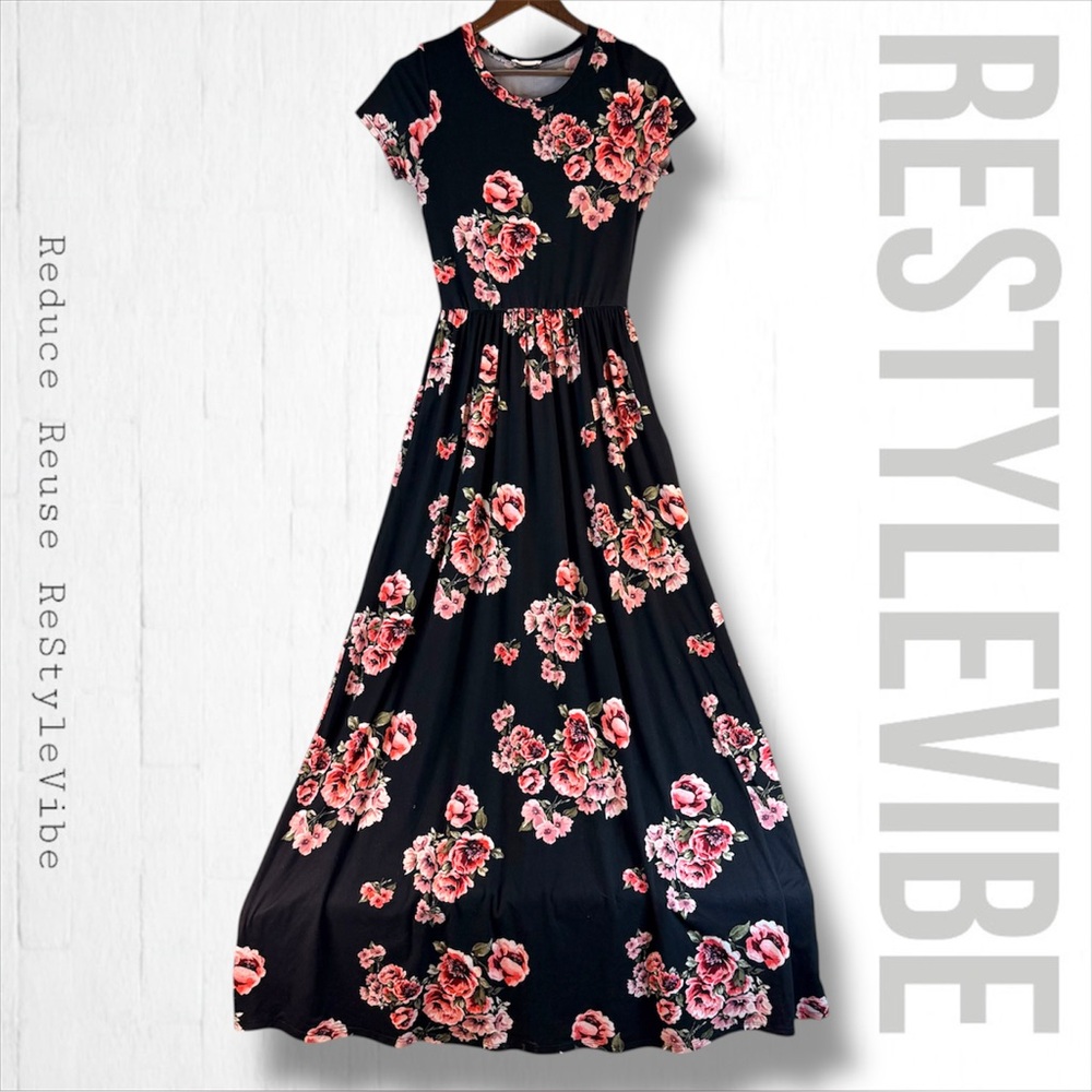 REB & J. Women’s Size S Dress Maxi Modest Style Floral Stretch Pockets